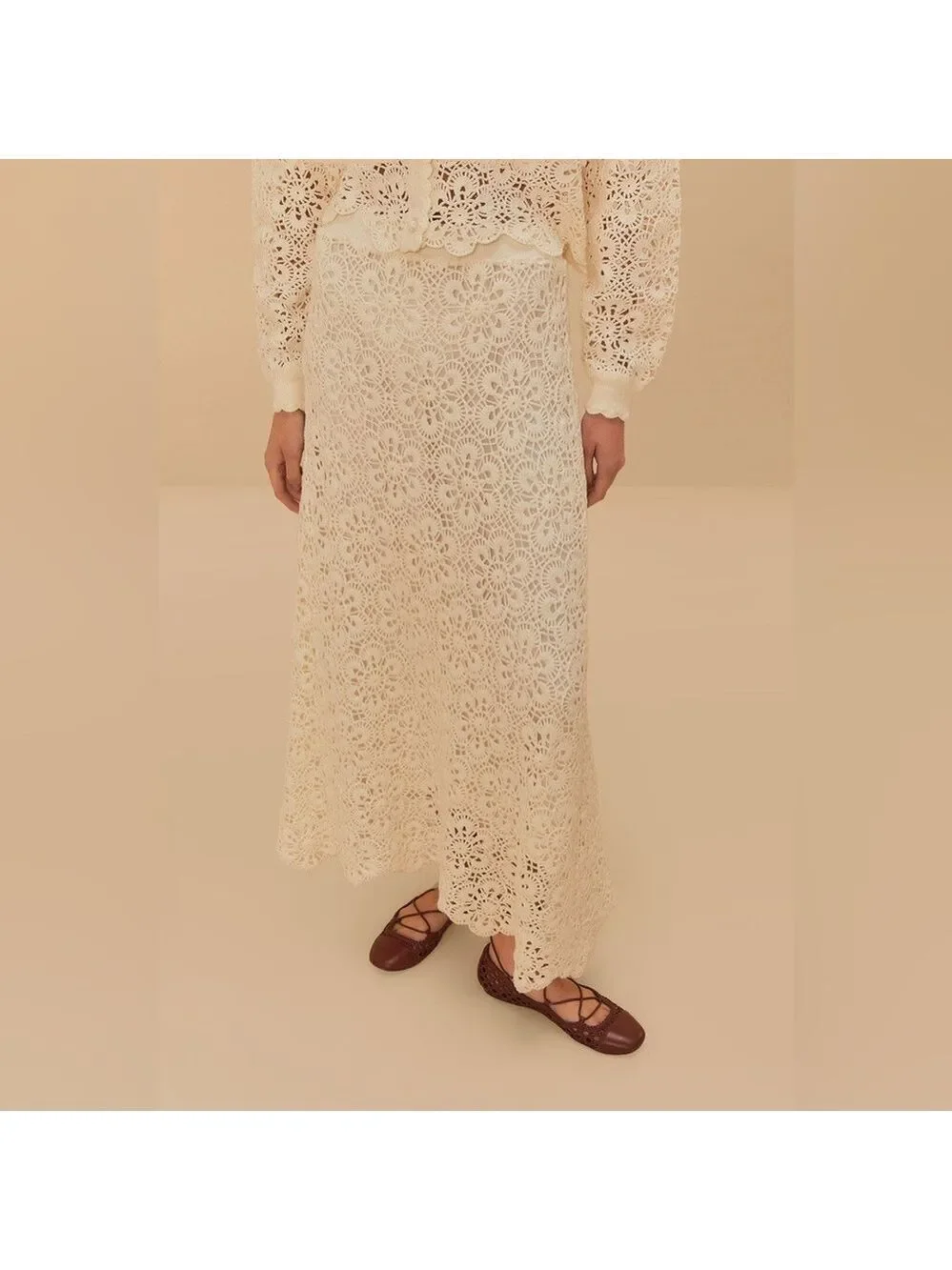 Farm Rio Off-White Flower Crochet Skirt